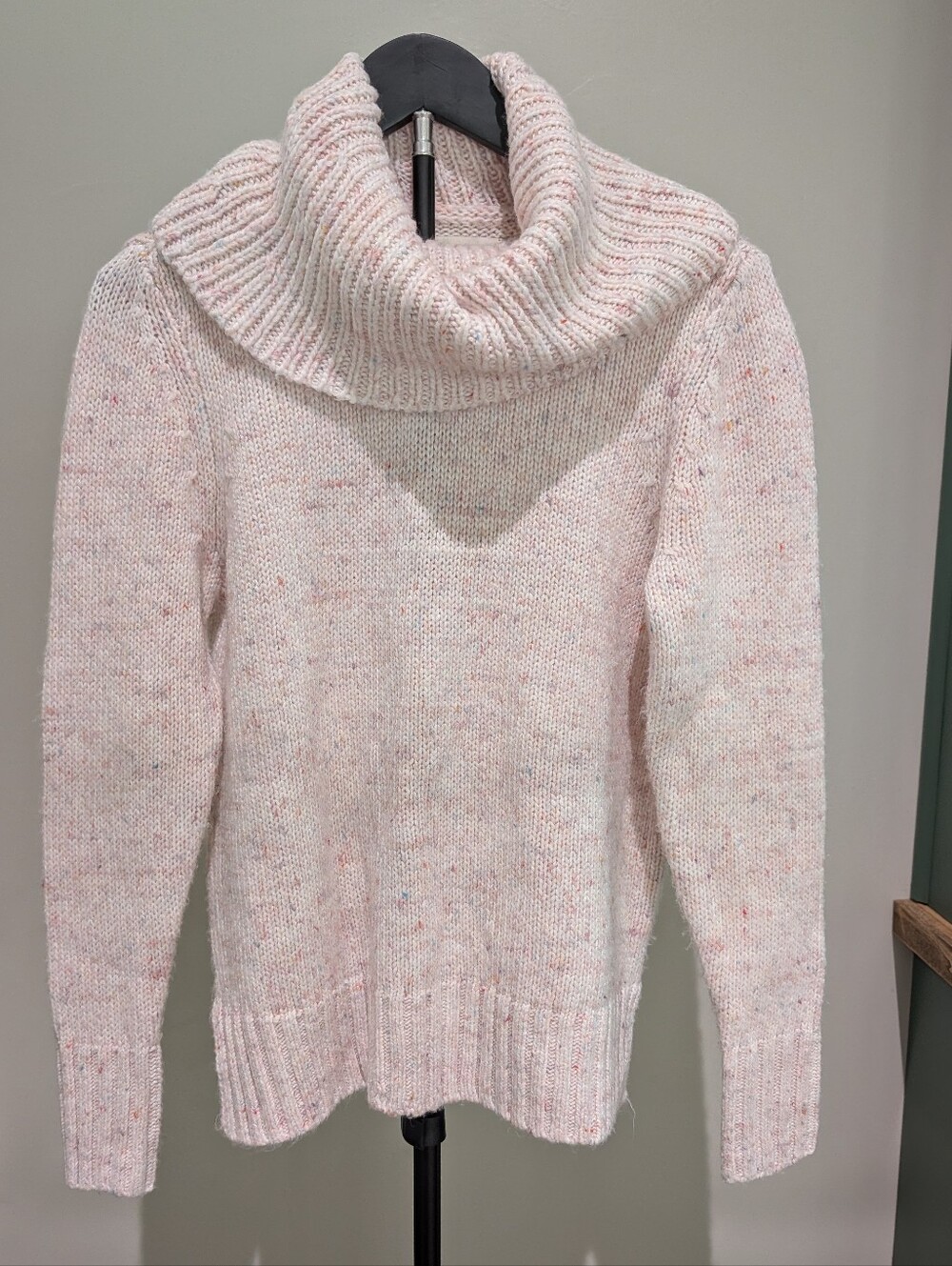 LOFT Pink Confetti Speckled Cowl-Neck Sweater